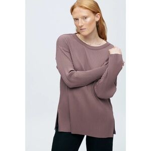 KOTN Thick-Wale Ribbed Relaxed Cotton Longsleeve Raw Hem Shirt (Peppercorn, XS)